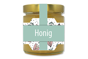 Honigetikett modern Nr.41 A 500g Ansicht auf Glas
