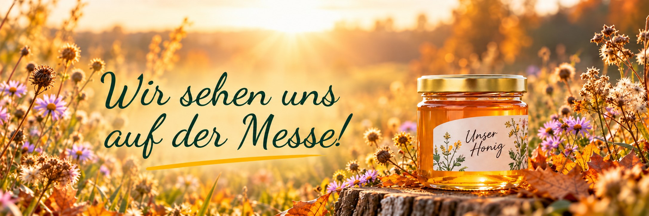 Wir sehen uns auf der Messe – Honigetiketten im herbstlichen Motiv